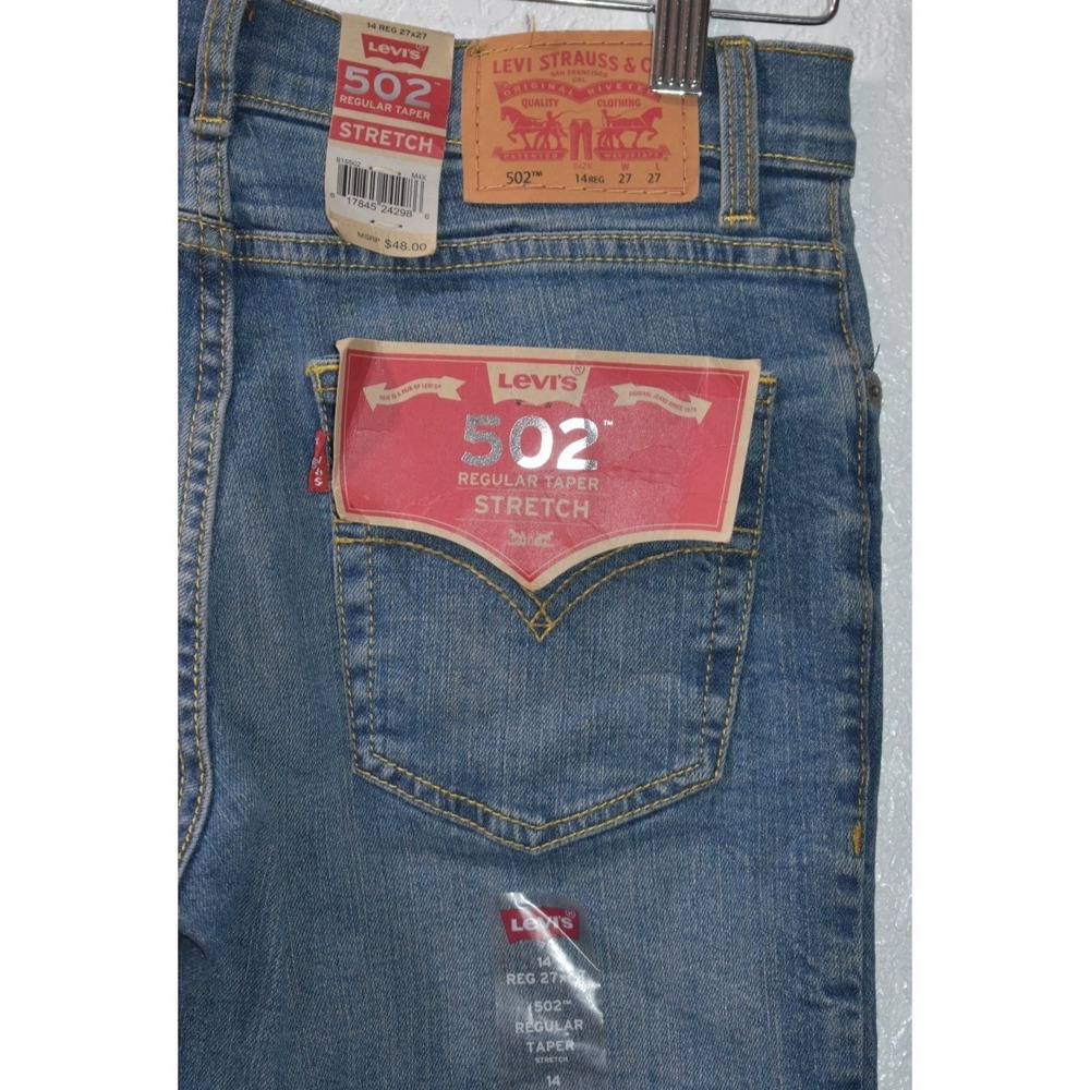Levi's 502 Taper Stretch Regular Fit Jeans Med. Wash Boy Size 14R 915502 27 X 27 - Picture 11 of 16